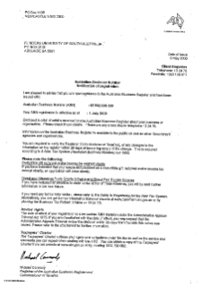 ABN registration certificate for Flinders University