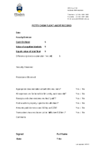 Petty cash float audit record